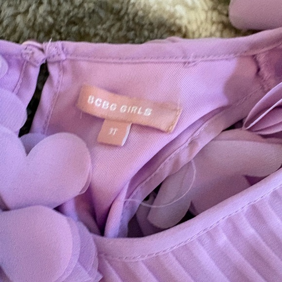 BCBG Girls Size 3t Orchid Purple Pleated Chiffon Floral Strap Trapez Dress - Picture 3 of 4